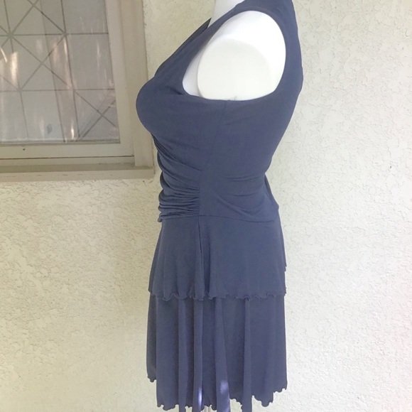 Carmen Marc Valvo Luxe Dress Navy Blue Ruching - Picture 5 of 15